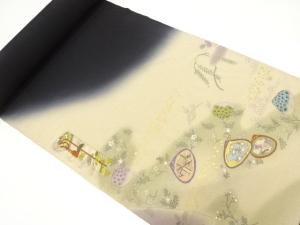 アンティーク　金彩　貝合わせに草花模様　留袖反物(裁断済み)